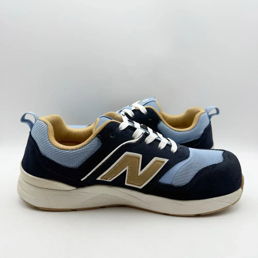 New Balance Mens Work Elite Lite Composite Toe Sneaker 9.5 Brown Blue Suede EUC